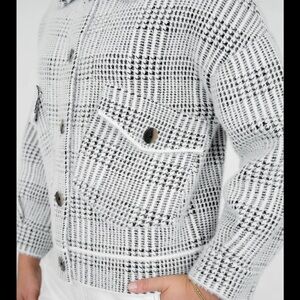 Camille and Co Checked Knit Shacket Jacket in White and Black Brand New